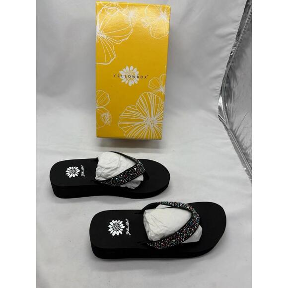 Yellow Box Women’s Flip Flops Splash Of Colors Sz 8 Bedazzled Wedge Flip Flop - Picture 3 of 3